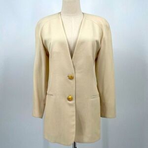 Vintage Kors by Michael Kors long blazer 4 tan with gold buttons wool blend BoxH